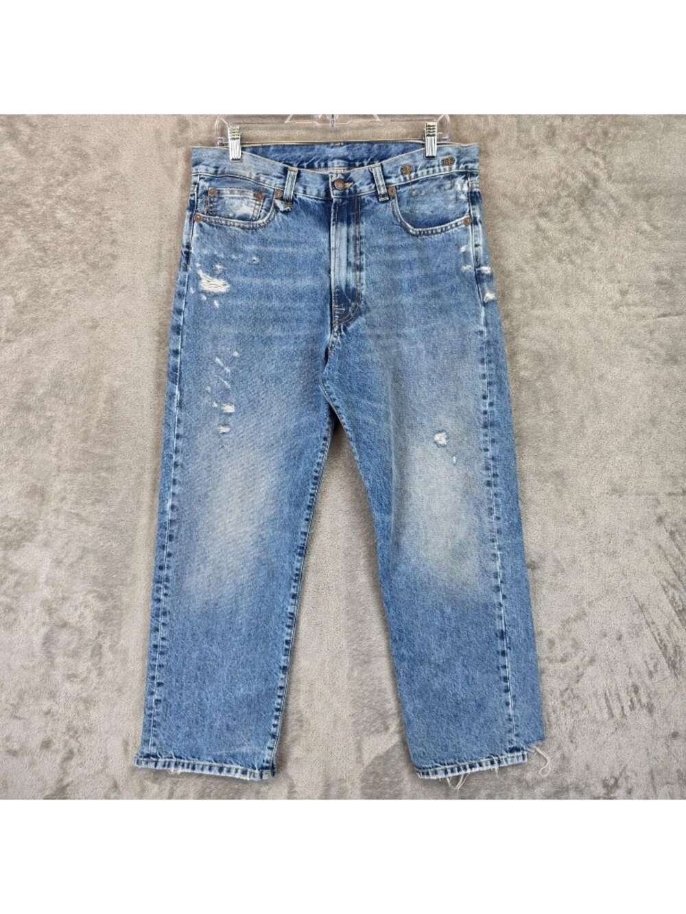 R13 Boyfriend Jeans Womens 29 Blue Med Wash High Rise Distressed Crop Denim